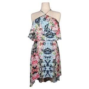 JFW XL Multicolor Floral Halter High Low Ruffle Dress Summer Wedding Guest